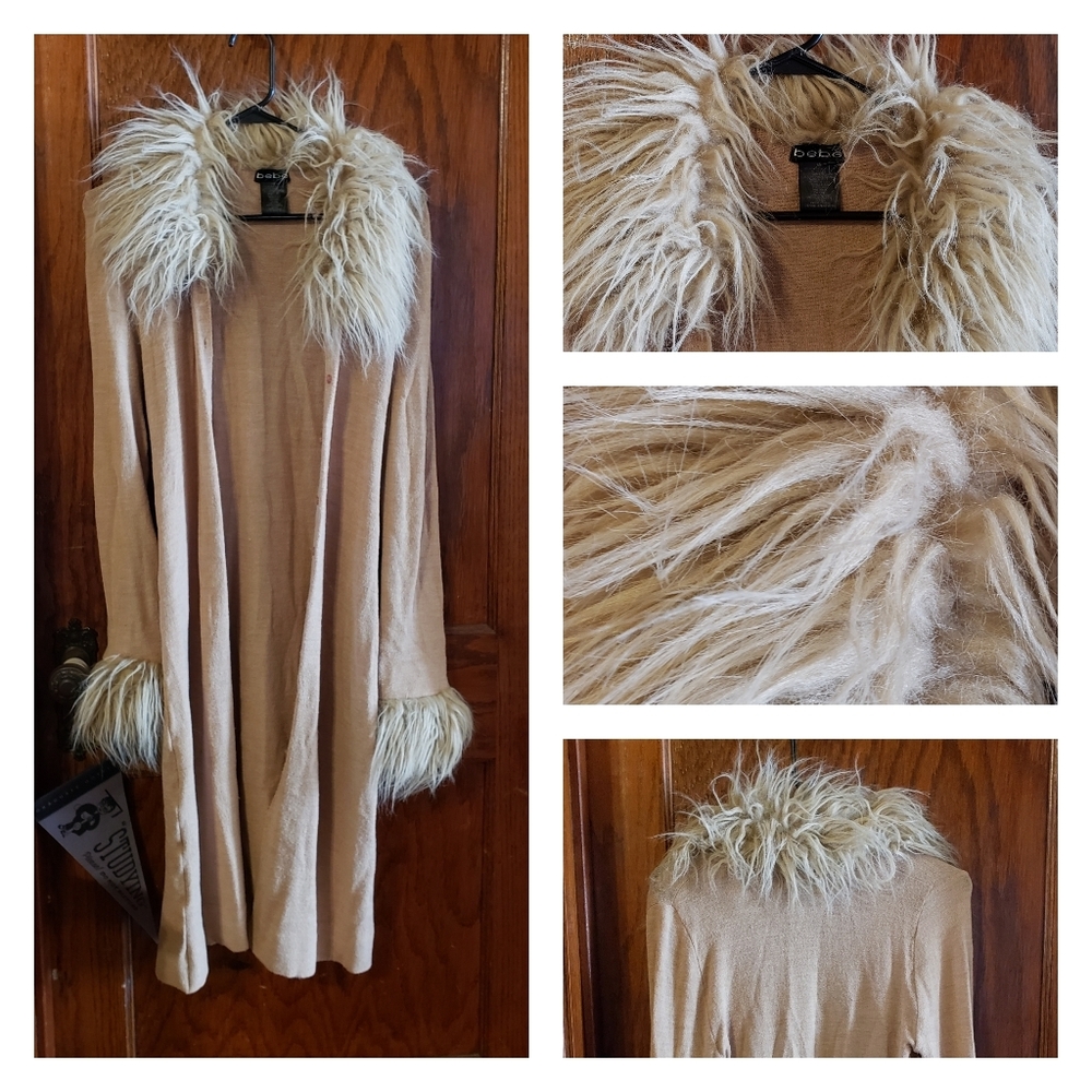 Bebe faux fur duster cardigan sz XS
